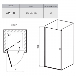 Душевая дверь CSD 1-80 Transparent+белый