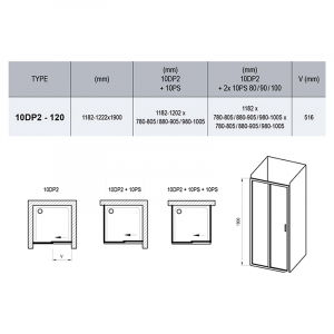 Душові двері 10DP2-120 Transparent+сатин