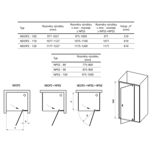 Душевые двери NDOP 2-120 Transparent+сатин