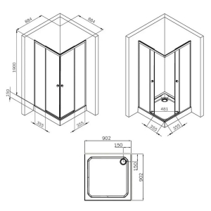 Душевая штора X-Joy Square Slide 90x90