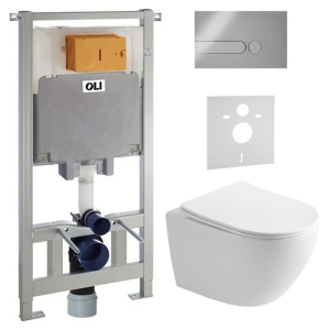 Инсталляция Oli 80 с кнопкой Iplate 885342 + чаша унитаза Ronda Rimless R0049RQS