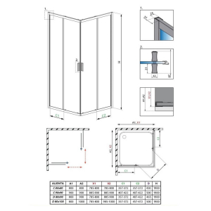 Душова штора Alienta C 80x80