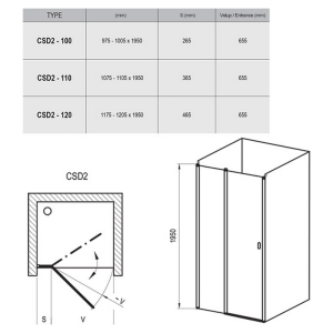 Душові двері CSD2-110 Transparent+чорний