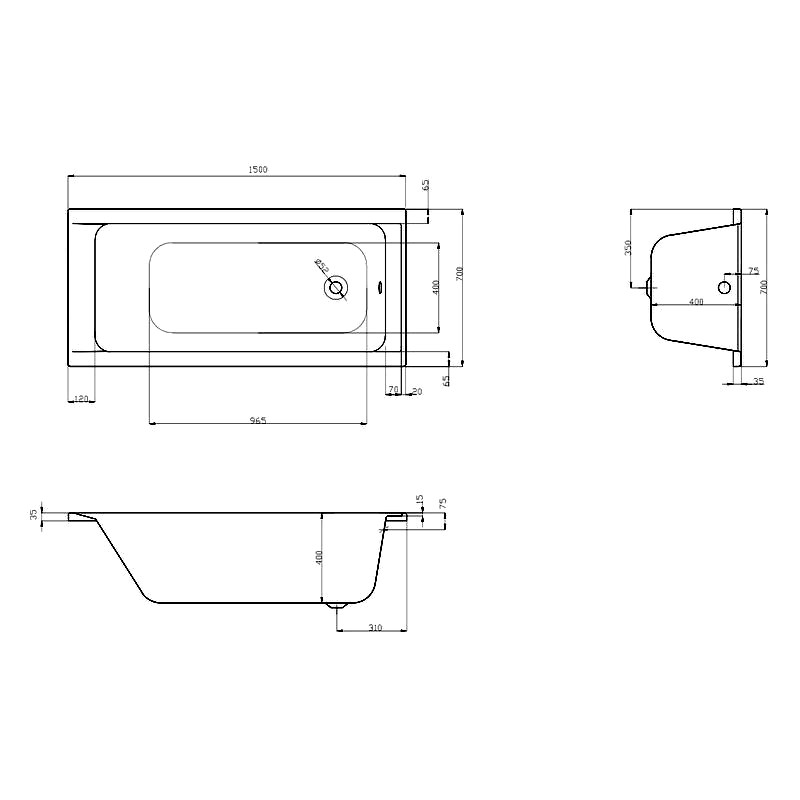 Ванна One 150x70 (HON15070W) HES купити в мережі магазинів