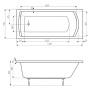 Ванна Linea 170x75 с ножками и фронтальной панелью
